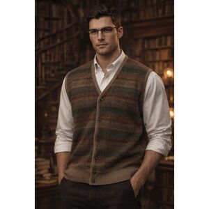 Maglificio Florence Vintage Mens XL Wool Blend Sweater‎ Vest Brown Herringbone